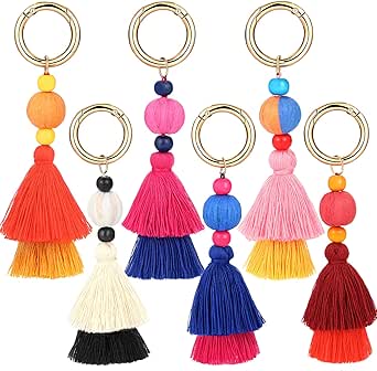 Tatuo 6 Pieces Handmade Bohemian Tassel Keychain Tassels Bag Key Chain Charm Handbags Pendant Key Chain Rings