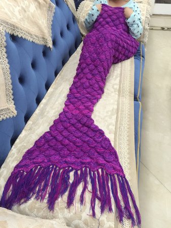 LAGHCAT Knitted Fabric Mermaid Blanket and Mermaid tail Blanket crochet with Scales Pattern Adult/children, Sleeping Bags.70.2"x35.46"(180CMX90CM)Purple