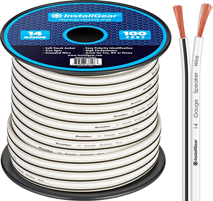 InstallGear 14 Gauge AWG 100ft Speaker Wire Cable - White