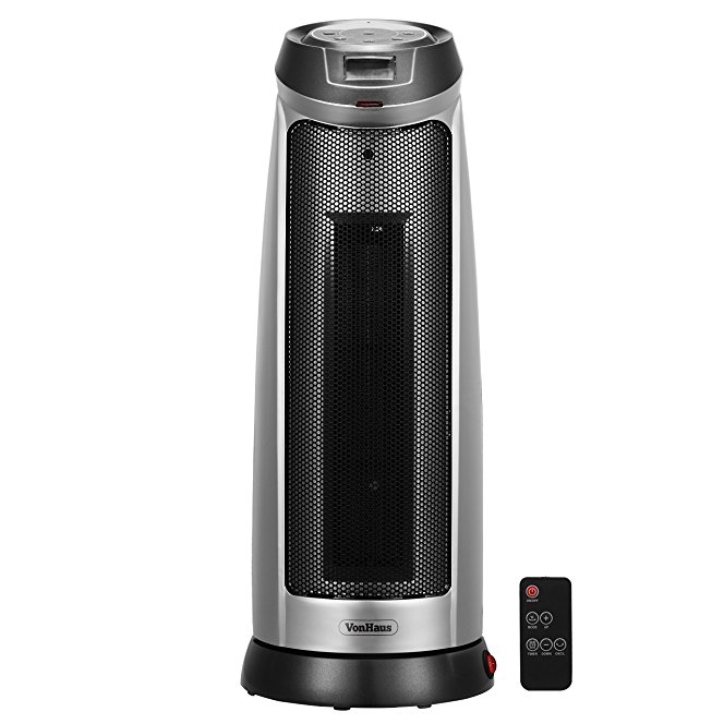 VonHaus Ceramic PTC Tower Fan Heater 2000W – Portable, Oscillating with LCD Display & Remote Control