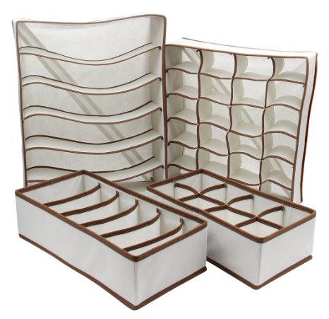 ESYLIFE Collapsible Storage Boxes Bra Underwear Organizer Closet Drawer Divider, Set of 4, Beige Color