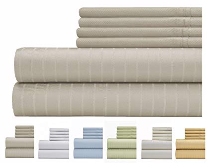 Weavely Sheet Set - 700 Thread Count Cotton-Poly Blend Bed Sheet, Pin Stripe 6 Piece Bedding Set, Hotel Quality Sheet Set with 2 Bonus Pillow Cases, 15 inch Elastic Deep Pocket Fitted Sheet-Queen-Grey