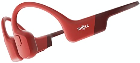 Shokz OpenRun Bone Conduction Open-Ear Bluetooth Sport Headphones - Waterproof Wireless Earphones for Workouts and Running - Built-in Mic, with Headband (Red)