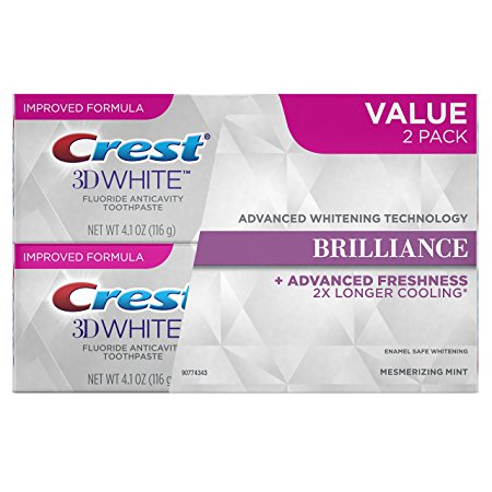 Crest 3D White Brilliance, Fluoride Anticavity Teeth Whitening Toothpaste, Mesmerizing Mint, 4.1 oz. each, Twin Pack