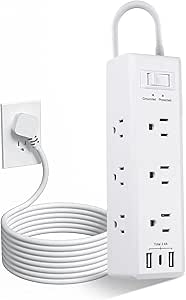 BN-LINK PD 20W Fast Charging Surge Protector, Flat Power Strip with 5 Ft Long Cord, 9 AC Outlet 3 USB Ports (1 USB C), Extension Cord for Home Office College Dorm Room Essentials