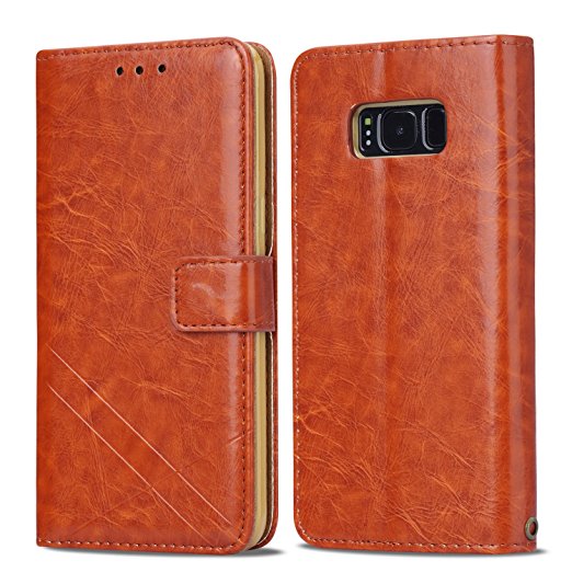 Samsung Galaxy S8 wallet case, AmazingBull [Wrist Strap] [STAND] [Credit Card Holder] [Cash Slot] [Magnetic Closure] [Protective PU leather] [Soft TPU Inner] [360 Protection] for Galaxy S8 (BROWN)