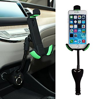 GULAKI Dual USB Ports Car Charger Mount with Cigarette Lighter Charger DC Port, Car Mount Holder for iPhone 6 5S 5C 5 4S 4 Samsung Galaxy Note 4 S4 Most Type of Smartphones