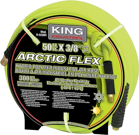 King Canada K-5038H Arctic Flex-Hybrid Polymer Industrial Air Hoses, 50-Feet x 3/8-Inch , Green