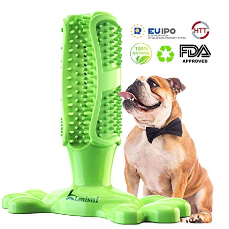 Lsnisni Dog Toothbrush， Dog Teeth Cleaning Massager ， Pets Chew Toy，Nontoxic Natural Rubber，Dental Care for Pet Puppies，FDA (Green)