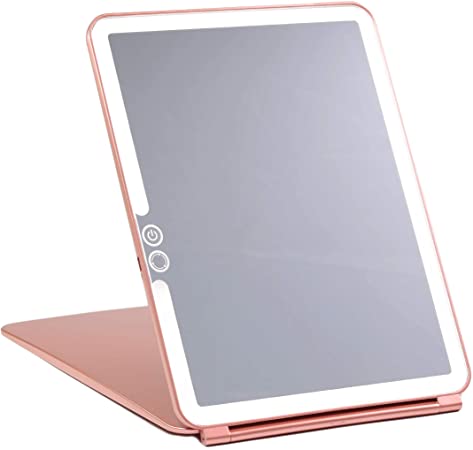 LUNA London Eclipse LED Lighted Travel Vanity Makeup Mirror | 3 Colour Light, Compact, Portable, Lighted, Rechargeable, Illuminated Mirror | Perfect for Travel, Makeup & Beauty Needs | Rose Gold