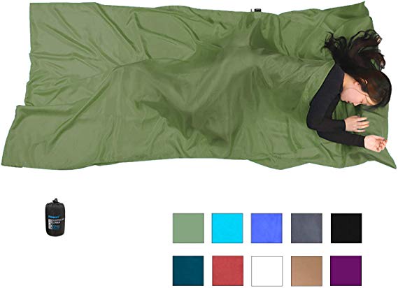 Browint Silk Sleeping Bag Liner, Silk Sleep Sheet, Sack, Extra Wide 87"x43", Lightweight Travel and Camping Sheet for Hotel, More Colors for Option, Reinforced Gussets, Pillow Pocket