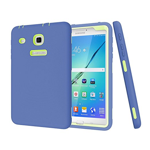 Galaxy Tab E 8.0 Case, Hocase Double Layer Rugged Hard Rubber Protective Case Cover for Samsung Galaxy Tab E 8.0" SM-T377 AT&T / T-Mobile / U.S. Cellular / Verizon - Navy Blue / Fluorescent Green