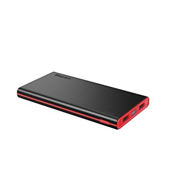 EasyAcc Colorful 10000mAh Power Bank Brilliant External Battery Pack Portable Charger for iPhone Samsung HTC Smartphones Tablets - Black and Red