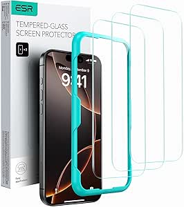 ESR 3 Pack for iPhone 16 Pro Max Screen Protector, Tempered Glass Film with Easy Installation Tool, 9H Hardness, Military-Grade Shatterproof, HD Clear, Scratch Resistant