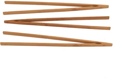 BambooMN Brand - 12" Reusable Bamboo Toast Tongs - Carbonized Brown - 3 Pieces