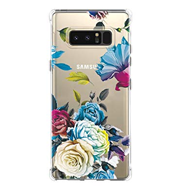 Galaxy Note 8 Case,Samsung Galaxy Note 8 Case with Flower,LUOLNH Slim Shockproof Clear Floral Pattern Soft Flexible TPU Back Cover for Samsung Galaxy Note 8 (Blue Rose)