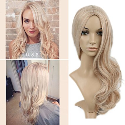 Lady Miranda Blond Mixed Ash Blonde High Density Heat Resistant Synthetic Hair Weave Full Wigs For Women (Blonde&Ash blonde)