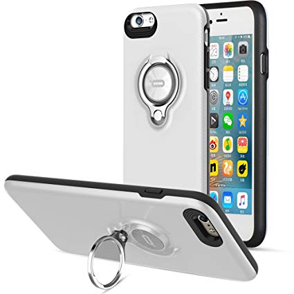 iPhone 6 Case with Ring Kickstand by ICONFLANG, 360 Degree Rotating Ring Grip Case for iPhone 6 Dual Layer Shockproof Impact Protection Apple iPhone 6 Case Compatible with Magnetic Car Mount- White