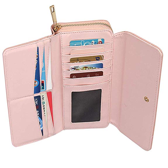 CILLA Womens Wallet RFID Blocking Purse Multi Card Case Minimalist Leather Wallet with Zipper Pocket Large Capacity