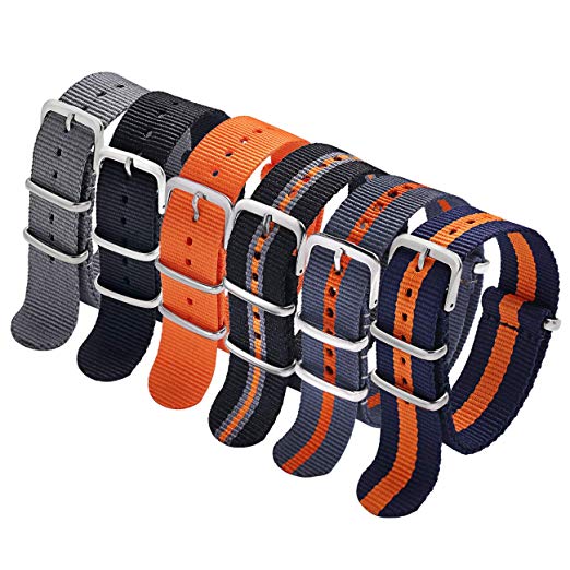 Carty NATO Strap 6 Packs 18mm 20mm 22mm Watch Band Nylon Replacement Watch Straps for Men Women