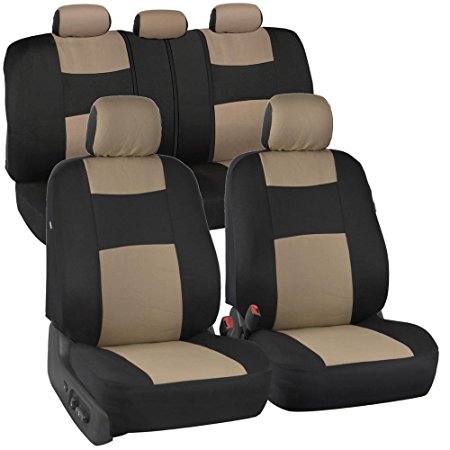 PolyCloth Black/Beige Car Seat Covers - EasyWrap Two-Tone Accent for Auto