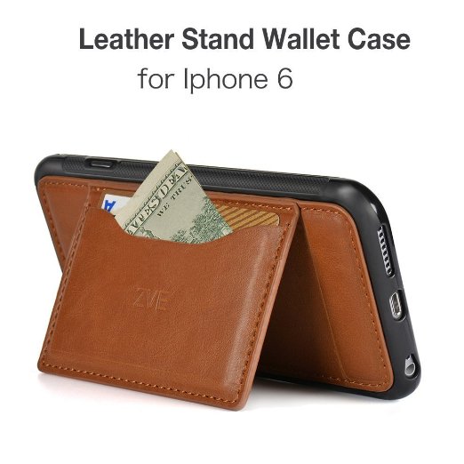 iphone 6S leather wallet case ZVE Wallet Premium Soft PU Leather Cover for Apple iPhone 66S 47 Inch Late 2014 Model Brown