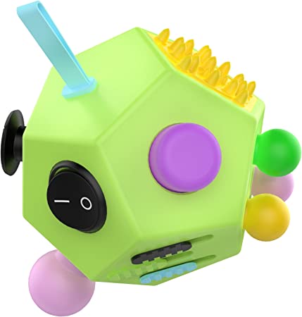 ATiC 12 Sided Fidget Cube, Fidget Twiddle Cube Dodecagon Stress Relief Hand Toy Decompression for ADD, ADHD, Autism Kids and Adults, Green/Colorful