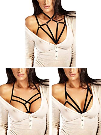 Boao 3 Pieces Women Strappy Harness Hollow Out Body Cross Cage Bra Cupless Lingerie for Women Girls Supplies