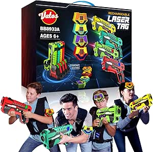 VATOS 4 Paquet Rechargeables Laser Tag - 2,4 GHz Laser Tag Pistolets avec Récepteurs & Station Charge | Pistolets Infrarouges pour Enfants Adolescents Adultes Familial Activité Extérieure Intérieure