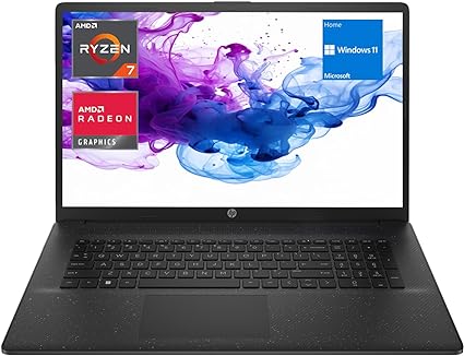 HP Essential 17 Laptop, 17.3" FHD Display, AMD Ryzen 7 7730U, 12GB RAM, 512GB SSD, Webcam, HDMI, Wi-Fi 6, Windows 11 Home, Black