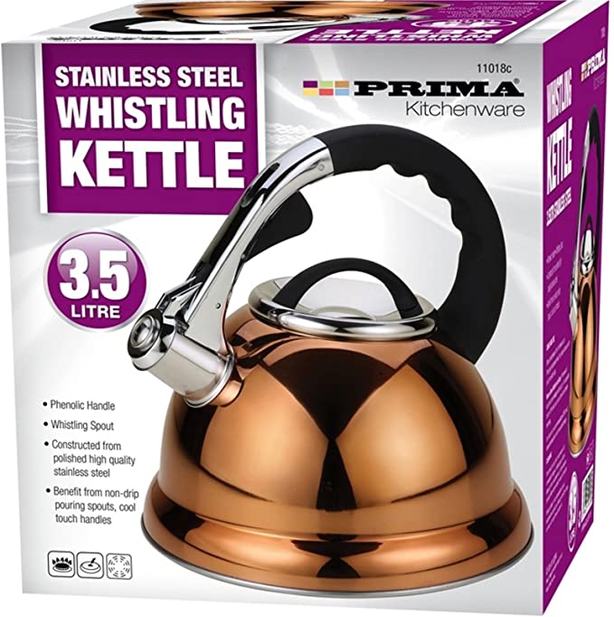 Large Whistling Kettle stainless steel 3.5Ltr copper gas electric hob wood stove