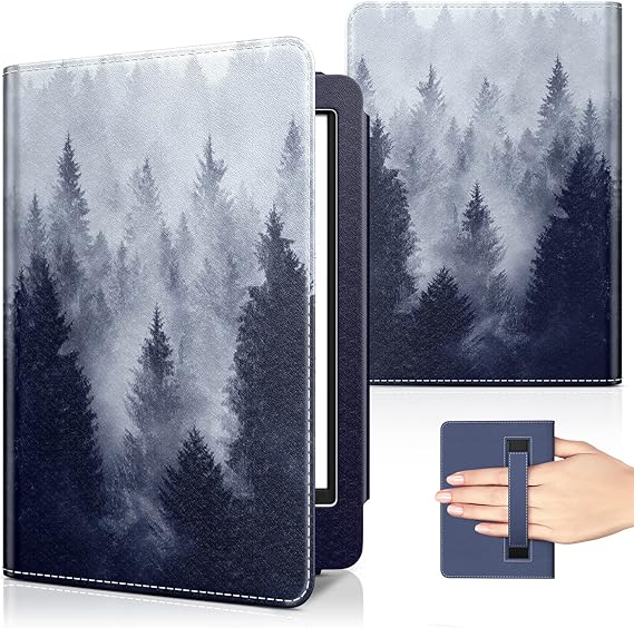 MoKo Case Fits 6" Kindle Paperwhite(10th Gen 2018 and All Paperwhite Gens Prior to 2018), Auto Wake/Sleep Slim PU Leather Stand Smart Cover Shell with Hand Strap for Kindle Paperwhite, Gray Forest