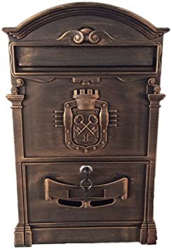 Doitb Mailbox European Style Outside Aluminum Wall Mount Post Box Secure Mailbox Letterbox Outdoor Retro Vintage Mailboxes (Bronze)