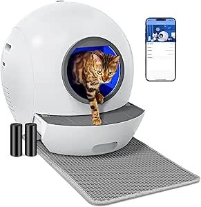 Self Cleaning Cat Litter Box, Upgraded Automatic Cat Litter Box Self Cleaning for Multi Cats, 60L Smart Litter Box with Mat Safety Protection/Odor Removal 1-Year Machine KungFuPet W-arranty