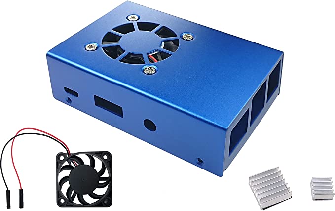 Micro Connectors Aluminum Raspberry Pi 3 Model B B  Case with Fan and Heatsinks - Blue (RAS-PCS04-BL)