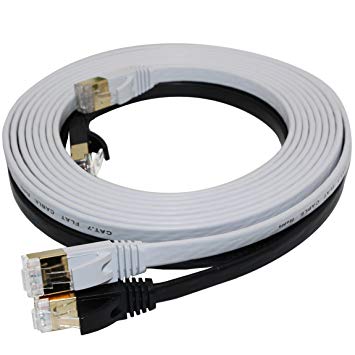 Cat 7 Ethernet Cable 10ft 2-Pack (Black & White) Premium Gigabit Ultra Flat CAT7 RJ45 Ethernet Network Patch Cord Cable