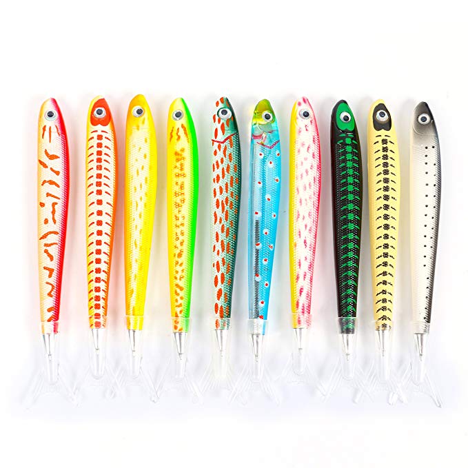 Yorki Fish Decor Pen Set Fishing Gifts 10 Design Package Cute Creative Stationery and Office Supplies(10 Pack)