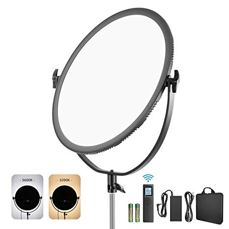 Neewer LED Bi-Color Studio Round Lighting, Ultra Thin Studio Edge Flapjack Light, 21-Inch 70W Dimmable Portrait Light with Battery Holder/AC Adapter/2.4G Wireless Remote (Battery Not Included)