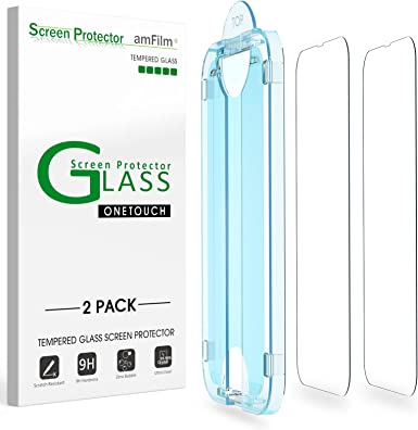 amFilm 2 Pack OneTouch Glass Screen Protector Compatible with iPhone 13/iPhone 13 Pro (6.1") with Easy Installation Kit, Case Friendly