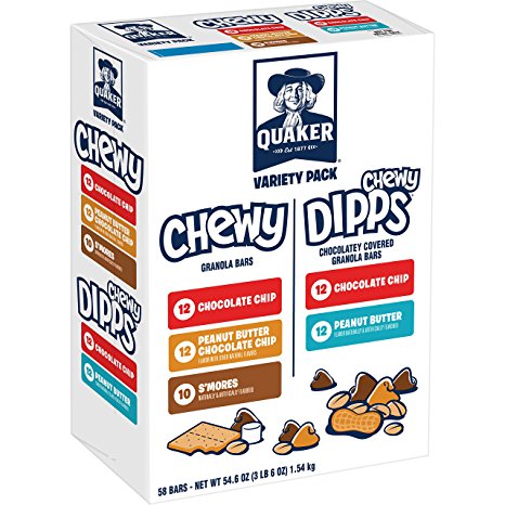 Quaker Chewy Granola Bars and Dipps Variety Pack, 58 Count