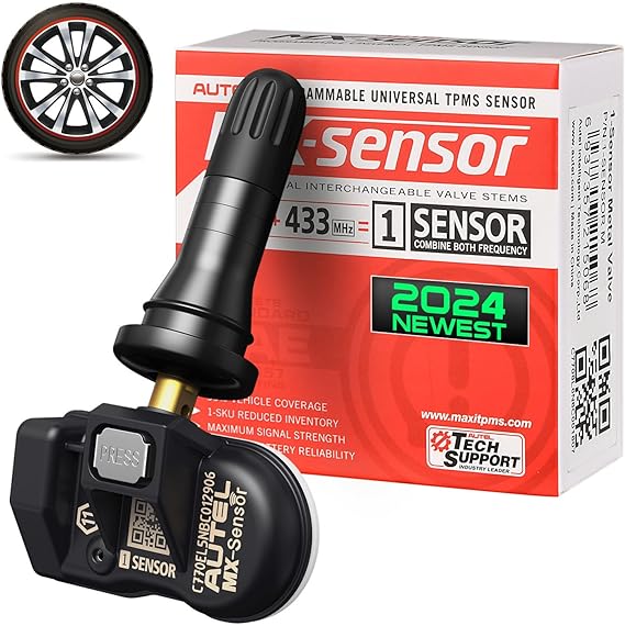 Autel TPMS Sensor 1-Sensor, MX-Sensor 315MHz + 433MHz 2in1 Dual Frequency, 100% Programmable Replace OEM Sensor, SAE J1205/ J1206/ J2657 (Press-in, Rubber Valve, Pack of 1)