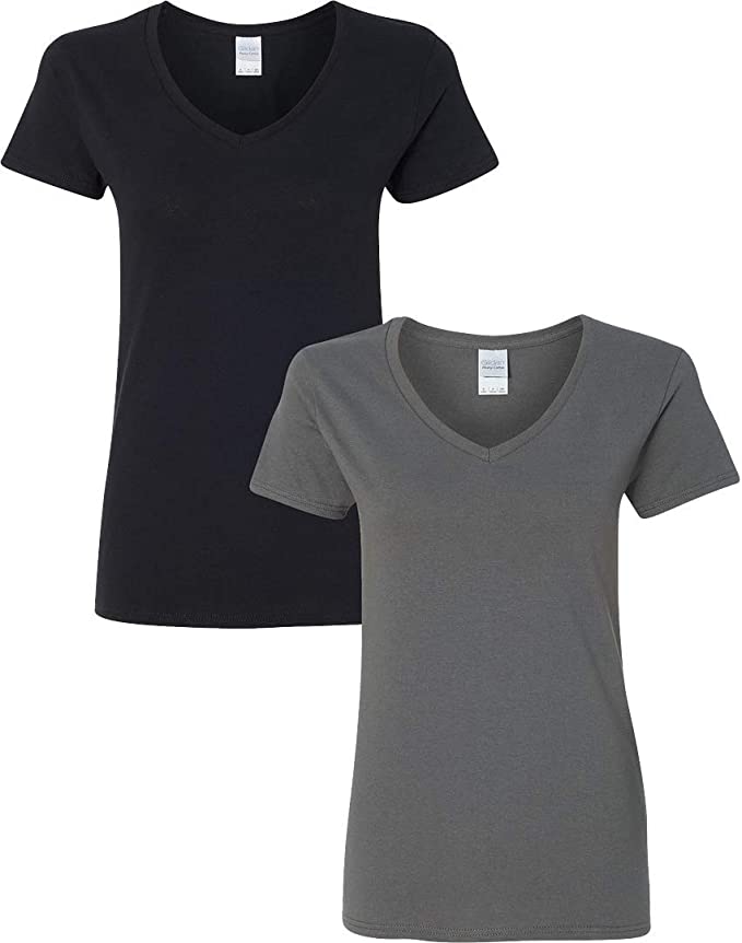 Gildan Women's Heavy Cotton V-Neck T-Shirt, 2-Pack