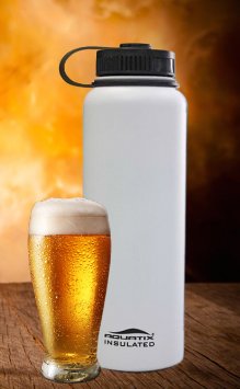 Aquatix Insulated Beer Growler White Bottle Guzzler Double Wall Insulation 24 Hours Cold 12 Hours Hot 40 Ounce Twist Off