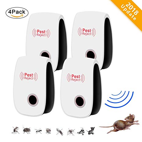 Ultrasonic Pest Repeller [4 Pack] Electronic Plug Indoor Repellent Pest Reject for Mice,Spiders, Insects, Bugs, Ants, Mosquitos, Rats, Roaches, Rodents - Ultrasonic Pest Control [2018 NEW UPGRADED]