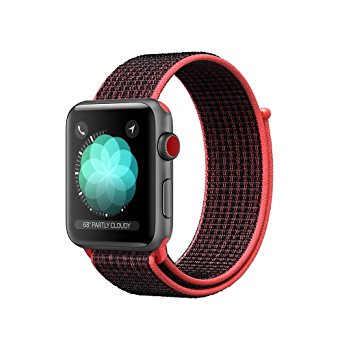 Tentan Woven Nylon Strap Replacement Sport Loop Nylon Band for Apple Watch Band Series 3 Series 2 Series 1 All Versions (42MM Red Black)