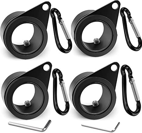 Flag Pole Rings, Aluminum Alloy Flagpole Rings 360° Rotating Anti Wrap Flag Mounting Ring, Spinning Flag Pole Clips with Carabiner for 1.02-1.25 Inch Diameter- Pack of 4 (Black)