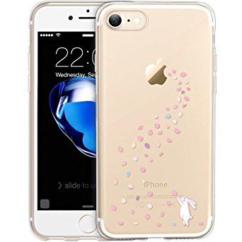 iPhone 7 Case, Unov iPhone 7 Case Clear with Design Embossed Pattern TPU Soft Bumper Shock Absorption Slim Protective Cover for iPhone 7  4.7 Inch(Floral Bunny)