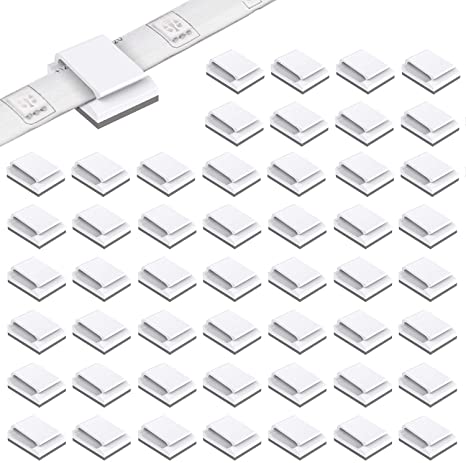50 Pack LED Strip Clips - iCreating Self Adhesive LED Light Strip Mounting Bracket Clips Holder Cable Clamp Organizer for 10mm Wide IP65 Waterproof 5050 3528 2835 5630 LED Strip Light