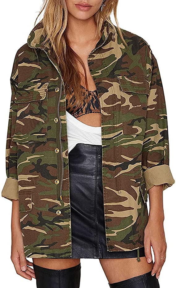 IRISIE Women Military Camo Lightweight Long Sleeve Camouflage Jacket Coat