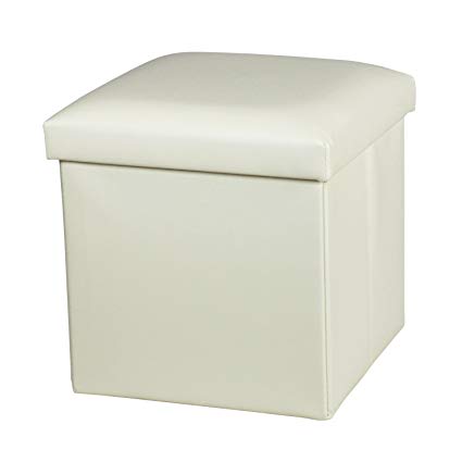 NISUNS OT01 Leather Folding Storage Ottoman Cube Footrest Seat, 12 X 12 X 12 Inches (Cream White)